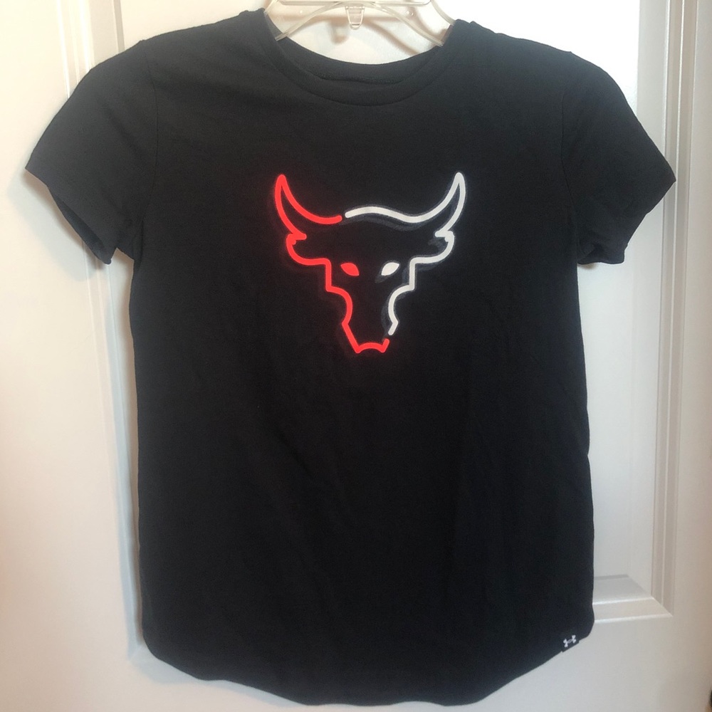Under Armour, The Rock T-shirt, Black/Pink/White, Youth Girls